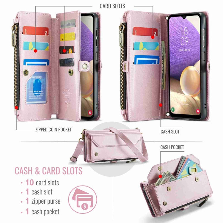For Samsung Galaxy A32 5G CaseMe C36 Card Slots Zipper Wallet RFID Anti-theft Leather Phone Case