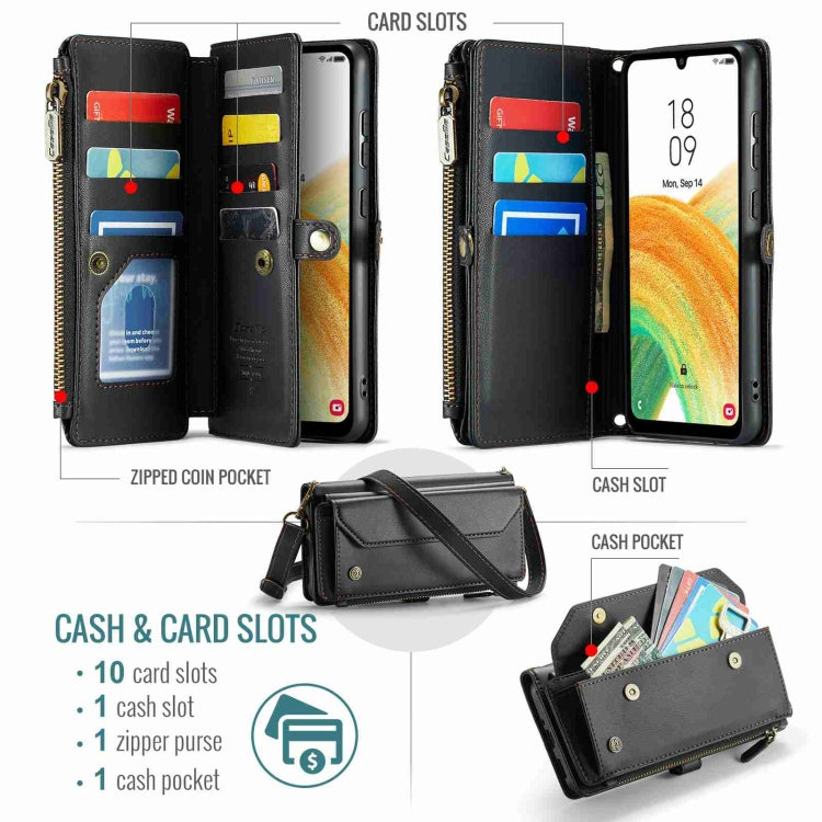 For Samsung Galaxy A33 5G CaseMe C36 Card Slots Zipper Wallet RFID Anti-theft Leather Phone Case