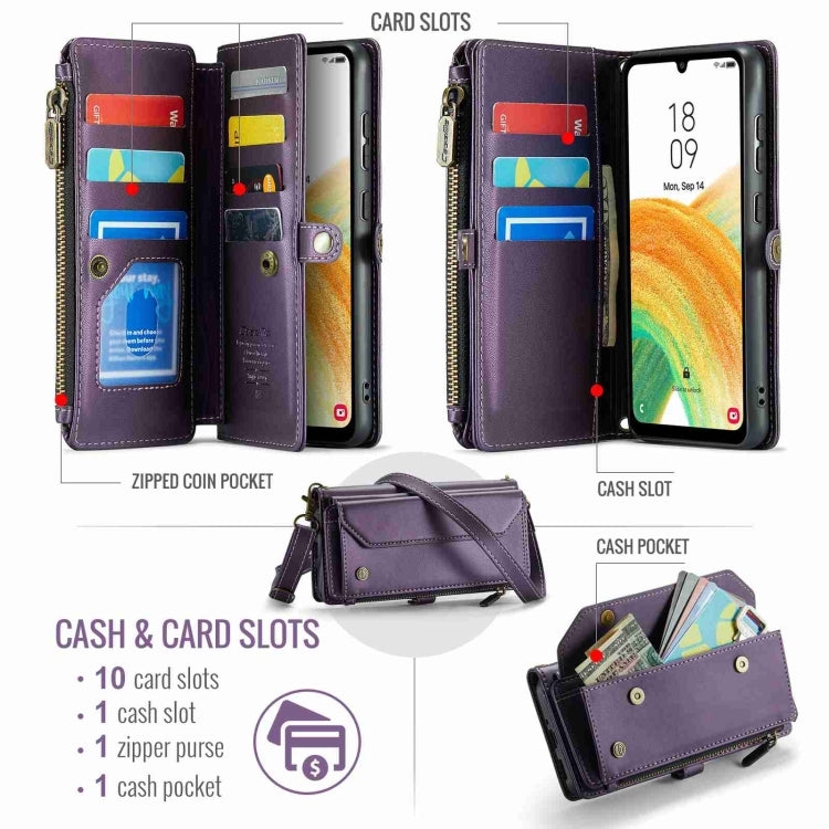 For Samsung Galaxy A33 5G CaseMe C36 Card Slots Zipper Wallet RFID Anti-theft Leather Phone Case