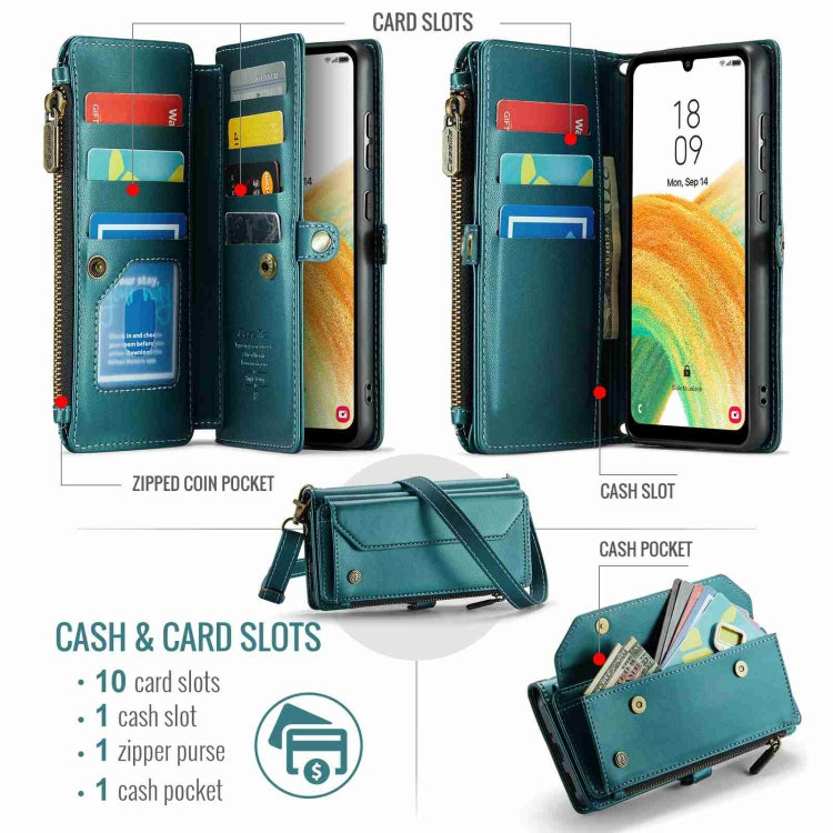 For Samsung Galaxy A33 5G CaseMe C36 Card Slots Zipper Wallet RFID Anti-theft Leather Phone Case