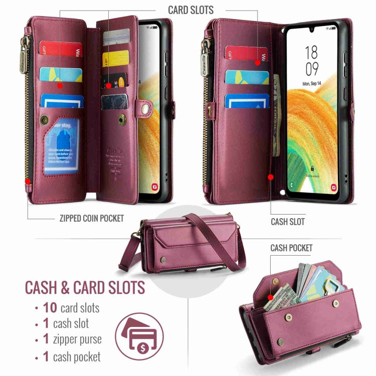 For Samsung Galaxy A33 5G CaseMe C36 Card Slots Zipper Wallet RFID Anti-theft Leather Phone Case
