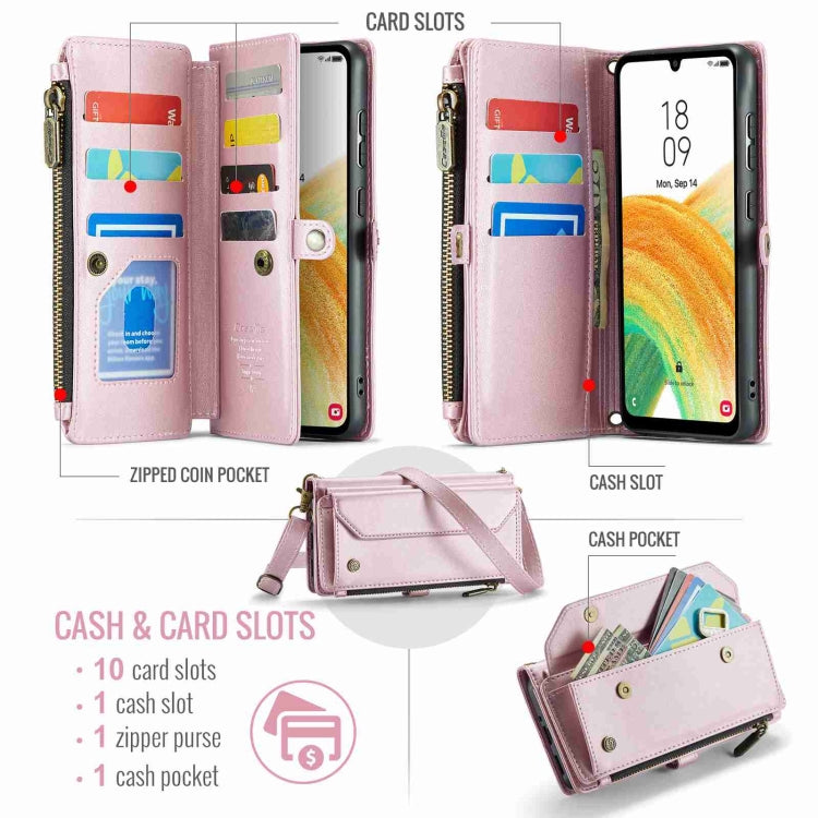 For Samsung Galaxy A33 5G CaseMe C36 Card Slots Zipper Wallet RFID Anti-theft Leather Phone Case