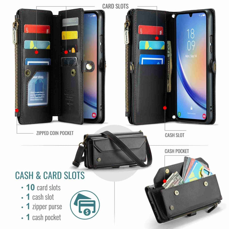 For Samsung Galaxy A34 5G CaseMe C36 Card Slots Zipper Wallet RFID Anti-theft Leather Phone Case