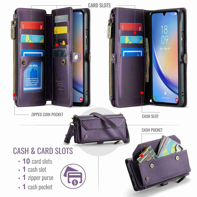 For Samsung Galaxy A34 5G CaseMe C36 Card Slots Zipper Wallet RFID Anti-theft Leather Phone Case