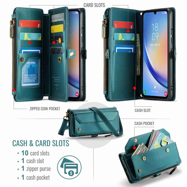 For Samsung Galaxy A34 5G CaseMe C36 Card Slots Zipper Wallet RFID Anti-theft Leather Phone Case