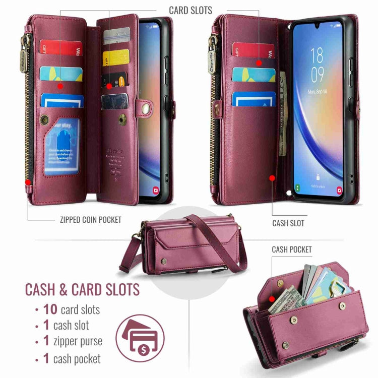 For Samsung Galaxy A34 5G CaseMe C36 Card Slots Zipper Wallet RFID Anti-theft Leather Phone Case
