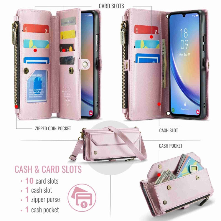 For Samsung Galaxy A34 5G CaseMe C36 Card Slots Zipper Wallet RFID Anti-theft Leather Phone Case