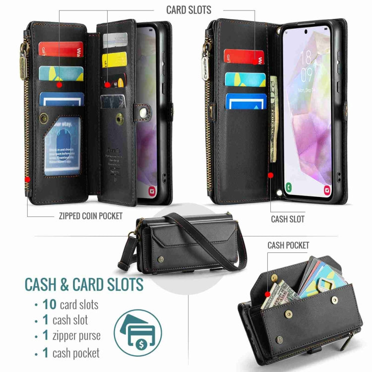 For Samsung Galaxy A35 5G CaseMe C36 Card Slots Zipper Wallet RFID Anti-theft Leather Phone Case