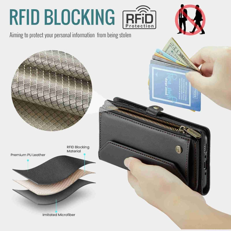 For Samsung Galaxy A35 5G CaseMe C36 Card Slots Zipper Wallet RFID Anti-theft Leather Phone Case