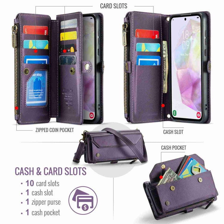 For Samsung Galaxy A35 5G CaseMe C36 Card Slots Zipper Wallet RFID Anti-theft Leather Phone Case