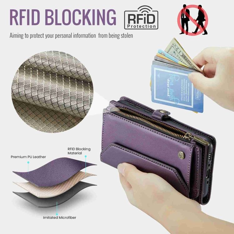For Samsung Galaxy A35 5G CaseMe C36 Card Slots Zipper Wallet RFID Anti-theft Leather Phone Case