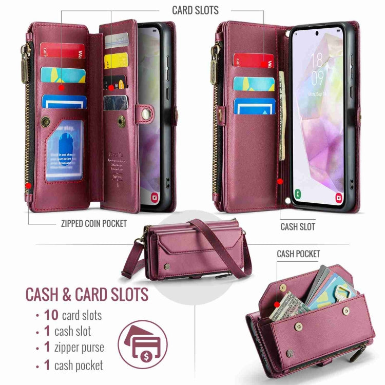 For Samsung Galaxy A35 5G CaseMe C36 Card Slots Zipper Wallet RFID Anti-theft Leather Phone Case
