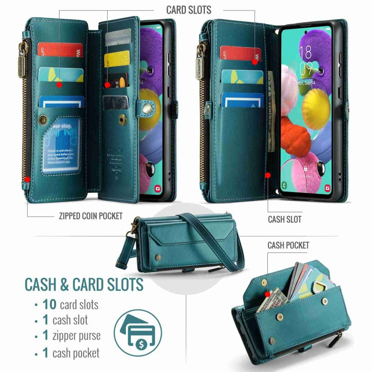 For Samsung Galaxy A51 4G CaseMe C36 Card Slots Zipper Wallet RFID Anti-theft Leather Phone Case