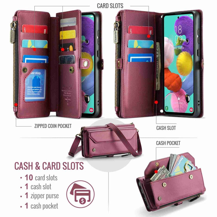 For Samsung Galaxy A51 4G CaseMe C36 Card Slots Zipper Wallet RFID Anti-theft Leather Phone Case