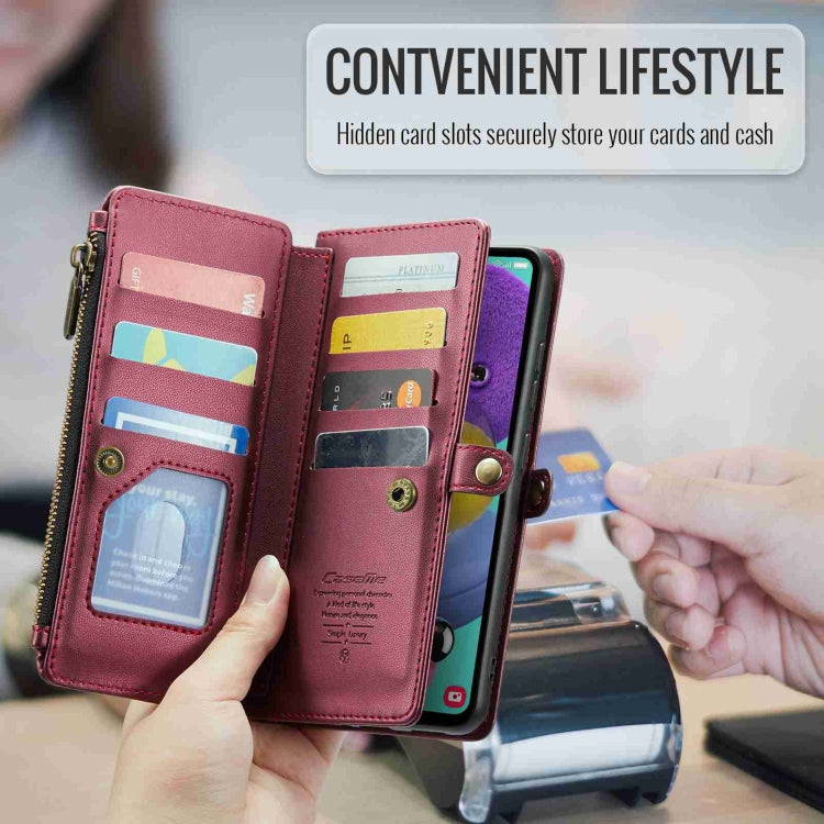For Samsung Galaxy A51 4G CaseMe C36 Card Slots Zipper Wallet RFID Anti-theft Leather Phone Case