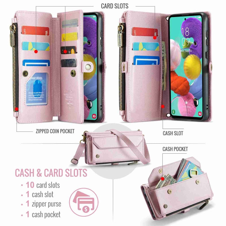 For Samsung Galaxy A51 4G CaseMe C36 Card Slots Zipper Wallet RFID Anti-theft Leather Phone Case