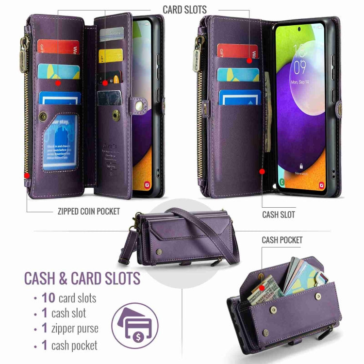 For Samsung Galaxy A52 / A52s 5G CaseMe C36 Card Slots Zipper Wallet RFID Anti-theft Leather Phone Case