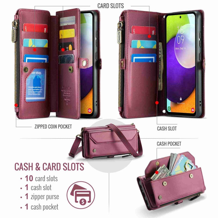 For Samsung Galaxy A52 / A52s 5G CaseMe C36 Card Slots Zipper Wallet RFID Anti-theft Leather Phone Case