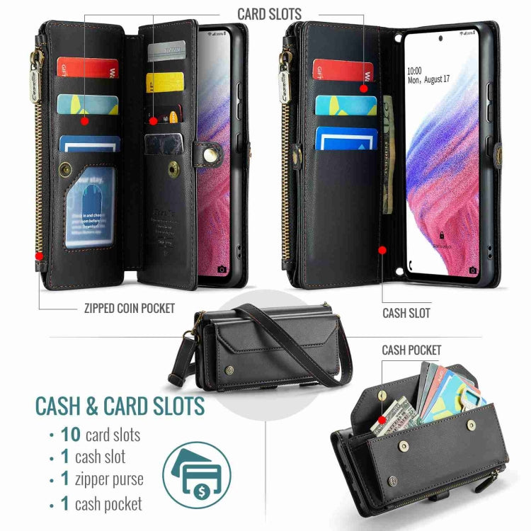 For Samsung Galaxy A53 5G CaseMe C36 Card Slots Zipper Wallet RFID Anti-theft Leather Phone Case