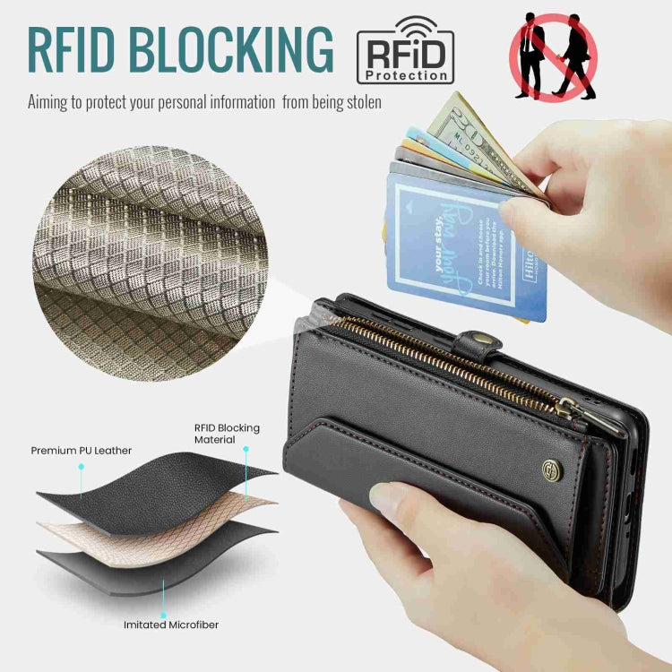 For Samsung Galaxy A53 5G CaseMe C36 Card Slots Zipper Wallet RFID Anti-theft Leather Phone Case
