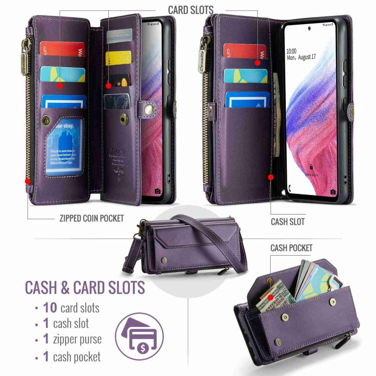 For Samsung Galaxy A53 5G CaseMe C36 Card Slots Zipper Wallet RFID Anti-theft Leather Phone Case