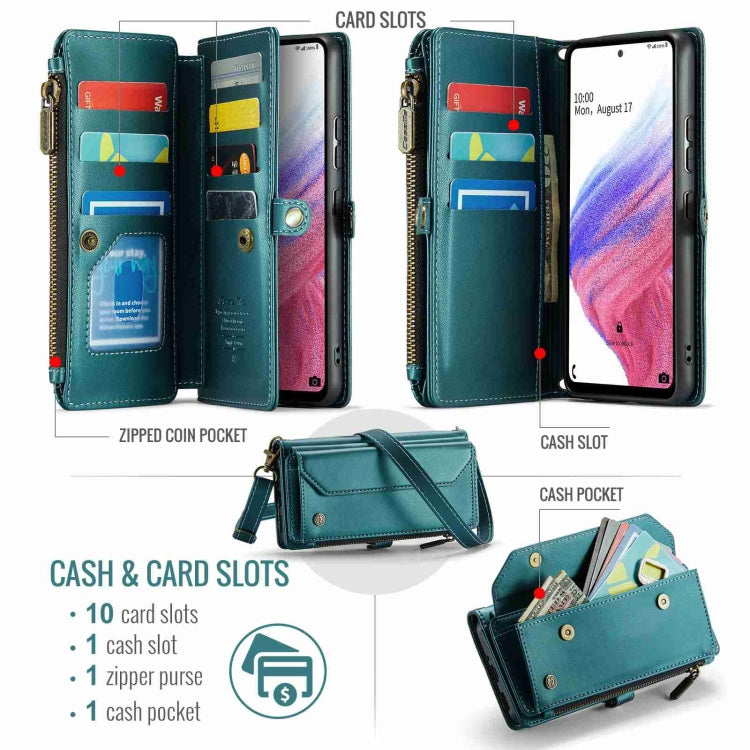 For Samsung Galaxy A53 5G CaseMe C36 Card Slots Zipper Wallet RFID Anti-theft Leather Phone Case