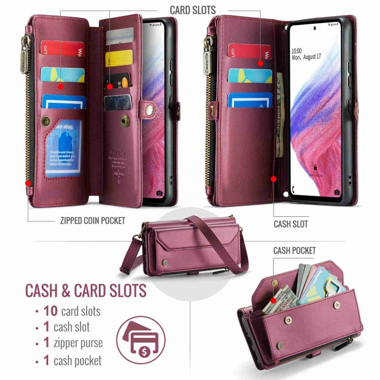 For Samsung Galaxy A53 5G CaseMe C36 Card Slots Zipper Wallet RFID Anti-theft Leather Phone Case