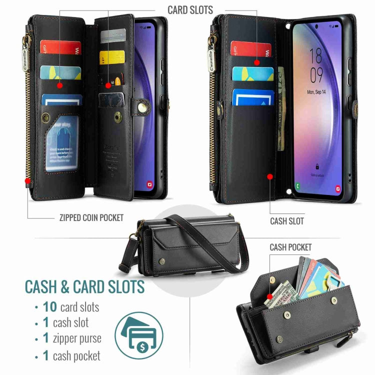 For Samsung Galaxy A54 5G CaseMe C36 Card Slots Zipper Wallet RFID Anti-theft Leather Phone Case