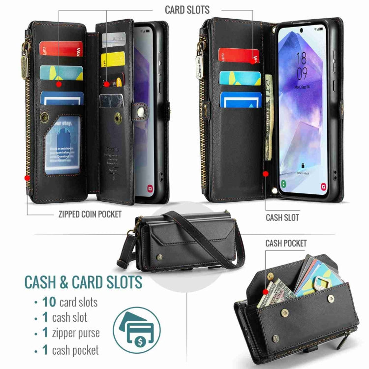 For Samsung Galaxy A55 5G CaseMe C36 Card Slots Zipper Wallet RFID Anti-theft Leather Phone Case