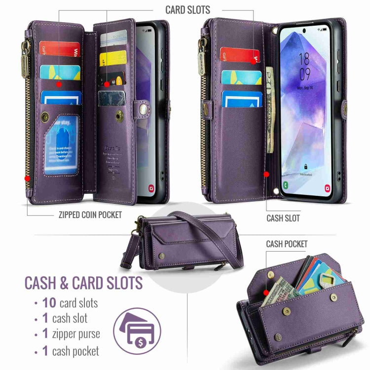 For Samsung Galaxy A55 5G CaseMe C36 Card Slots Zipper Wallet RFID Anti-theft Leather Phone Case