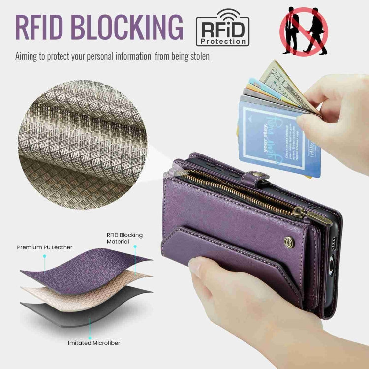 For Samsung Galaxy A55 5G CaseMe C36 Card Slots Zipper Wallet RFID Anti-theft Leather Phone Case