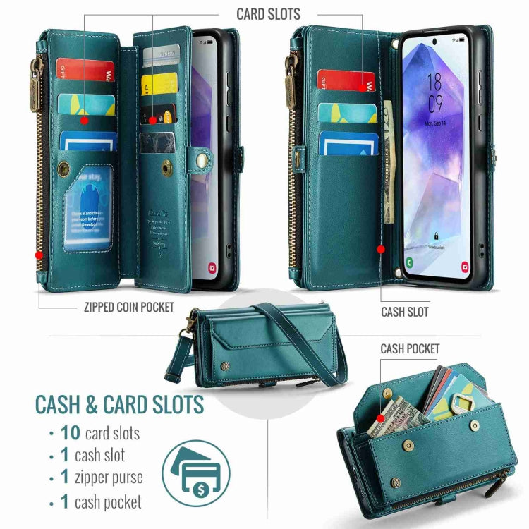 For Samsung Galaxy A55 5G CaseMe C36 Card Slots Zipper Wallet RFID Anti-theft Leather Phone Case