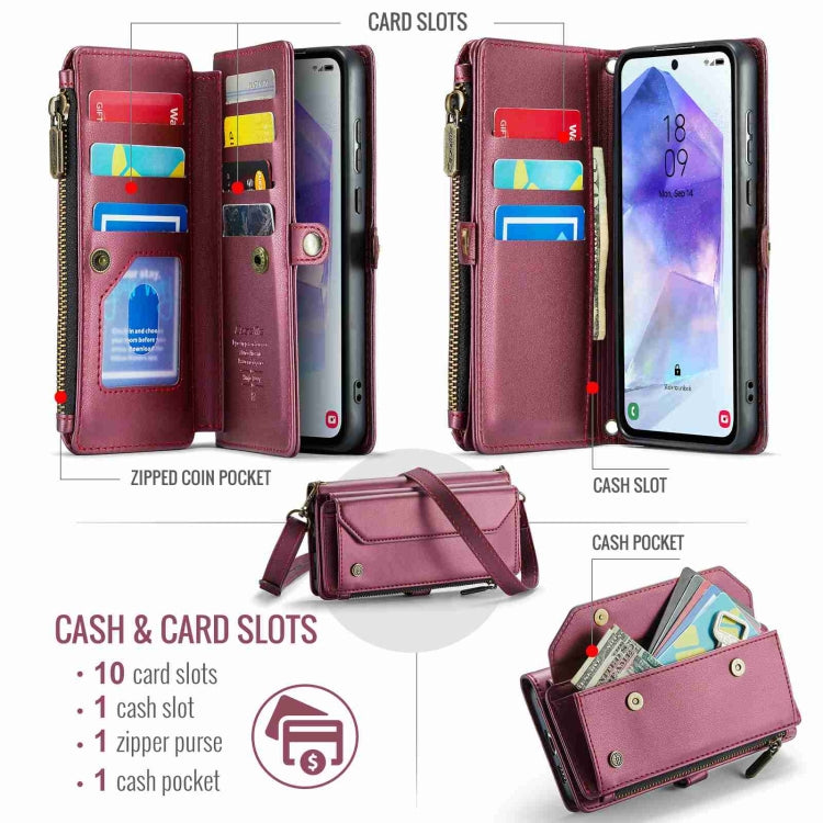 For Samsung Galaxy A55 5G CaseMe C36 Card Slots Zipper Wallet RFID Anti-theft Leather Phone Case