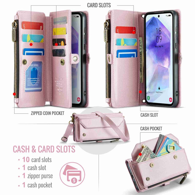 For Samsung Galaxy A55 5G CaseMe C36 Card Slots Zipper Wallet RFID Anti-theft Leather Phone Case