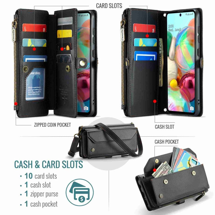 For Samsung Galaxy A71 4G CaseMe C36 Card Slots Zipper Wallet RFID Anti-theft Leather Phone Case