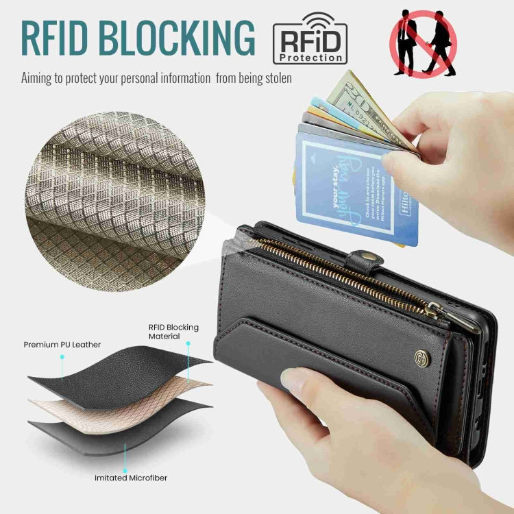 For Samsung Galaxy A71 4G CaseMe C36 Card Slots Zipper Wallet RFID Anti-theft Leather Phone Case