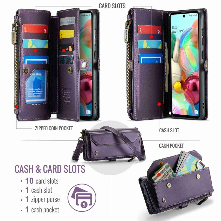 For Samsung Galaxy A71 4G CaseMe C36 Card Slots Zipper Wallet RFID Anti-theft Leather Phone Case