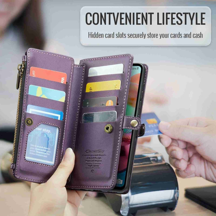 For Samsung Galaxy A71 4G CaseMe C36 Card Slots Zipper Wallet RFID Anti-theft Leather Phone Case