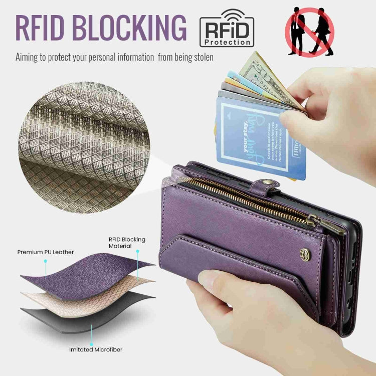 For Samsung Galaxy A71 4G CaseMe C36 Card Slots Zipper Wallet RFID Anti-theft Leather Phone Case