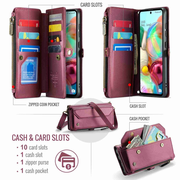 For Samsung Galaxy A71 4G CaseMe C36 Card Slots Zipper Wallet RFID Anti-theft Leather Phone Case