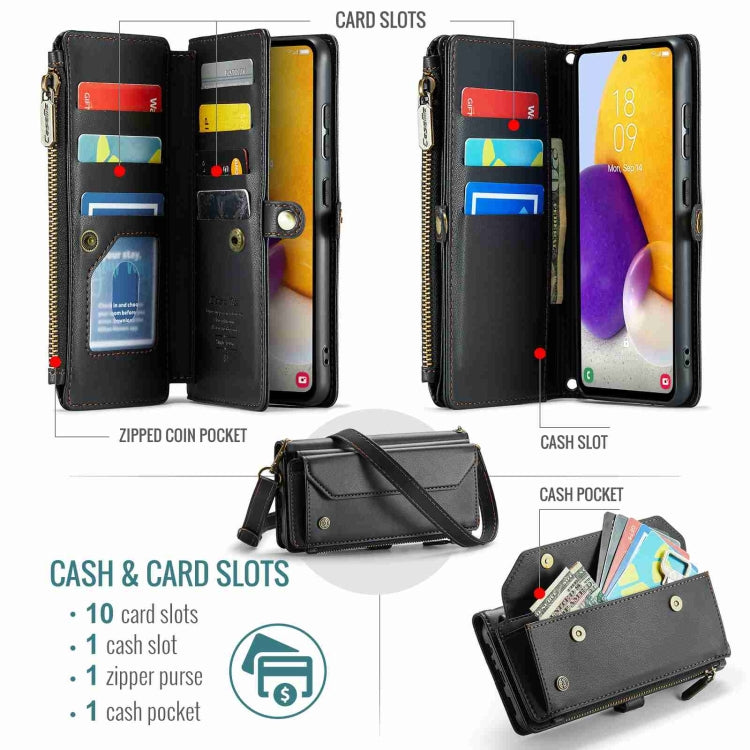 For Samsung Galaxy A72 CaseMe C36 Card Slots Zipper Wallet RFID Anti-theft Leather Phone Case