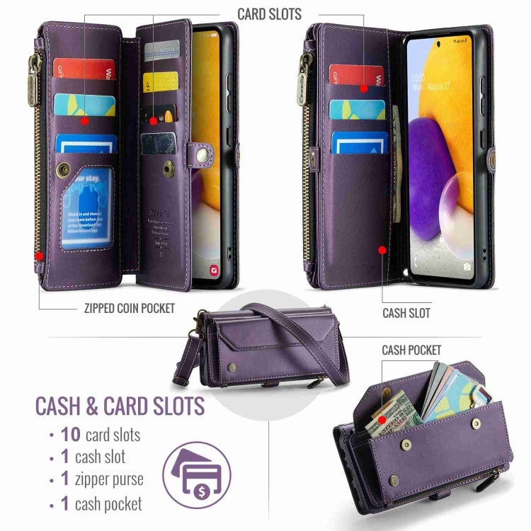 For Samsung Galaxy A72 CaseMe C36 Card Slots Zipper Wallet RFID Anti-theft Leather Phone Case