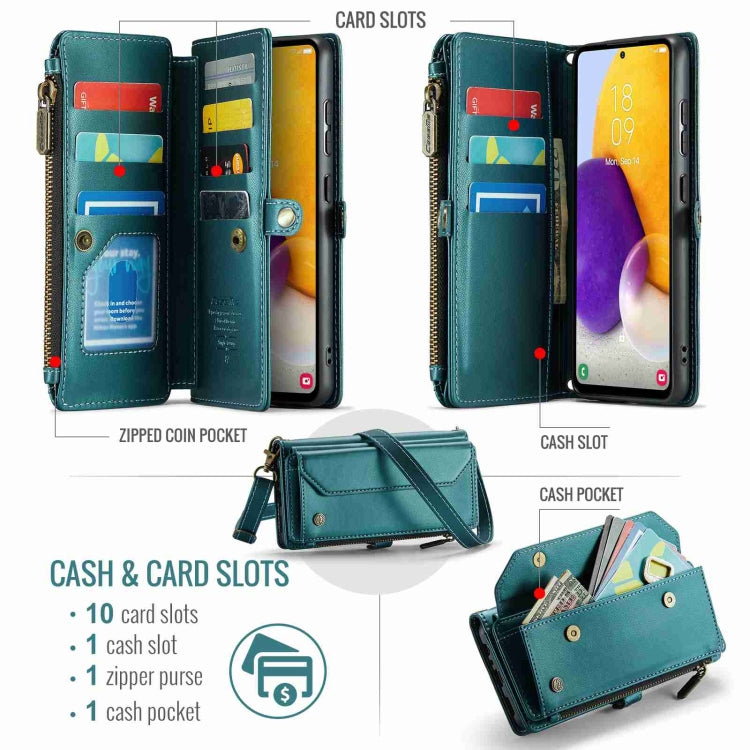 For Samsung Galaxy A72 CaseMe C36 Card Slots Zipper Wallet RFID Anti-theft Leather Phone Case