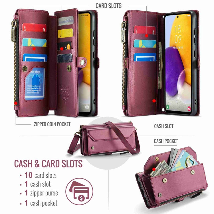 For Samsung Galaxy A72 CaseMe C36 Card Slots Zipper Wallet RFID Anti-theft Leather Phone Case