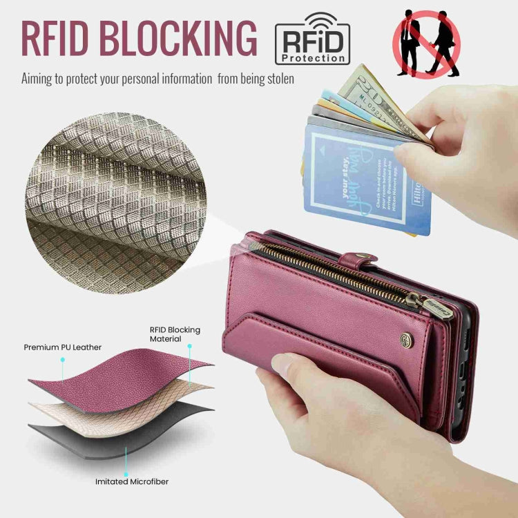For Samsung Galaxy A72 CaseMe C36 Card Slots Zipper Wallet RFID Anti-theft Leather Phone Case