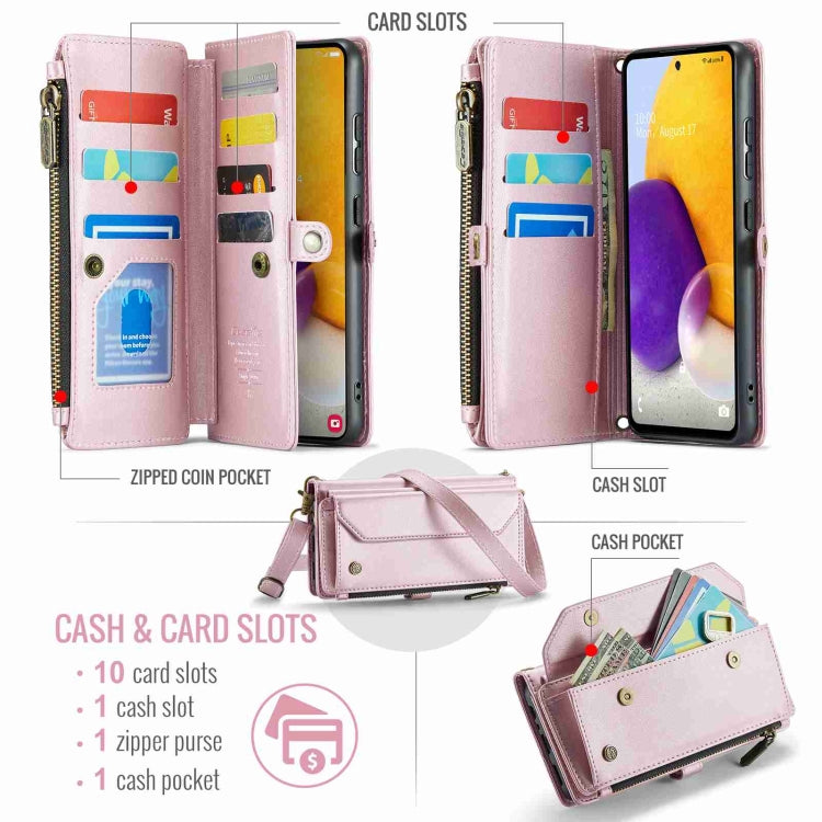 For Samsung Galaxy A72 CaseMe C36 Card Slots Zipper Wallet RFID Anti-theft Leather Phone Case