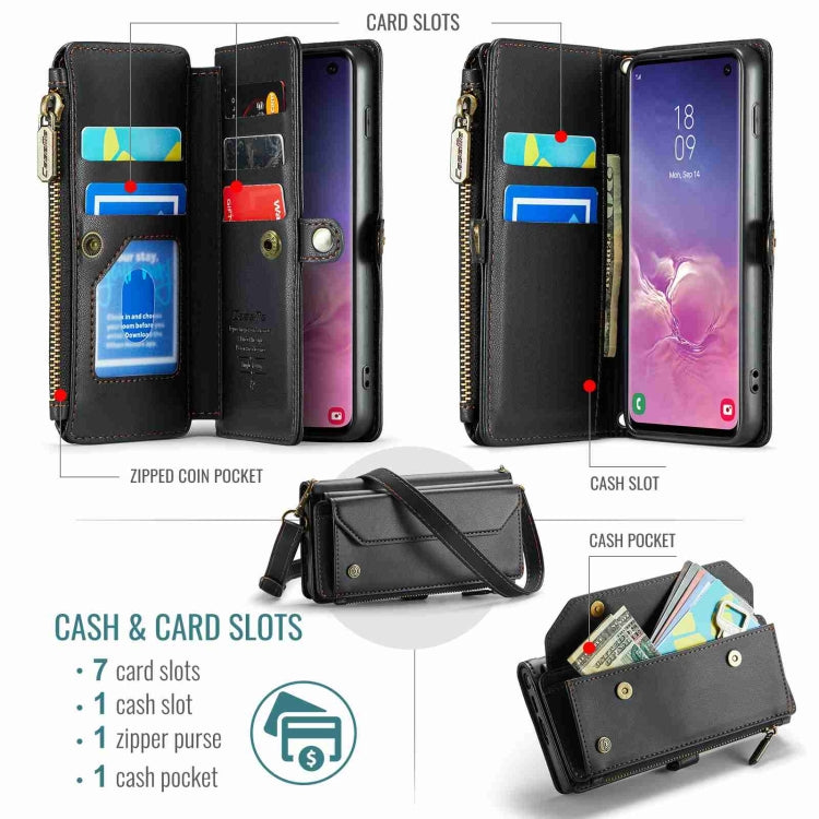 For Samsung Galaxy S10 CaseMe C36 Card Slots Zipper Wallet RFID Anti-theft Leather Phone Case