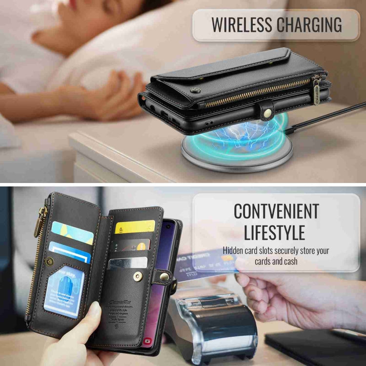 For Samsung Galaxy S10 CaseMe C36 Card Slots Zipper Wallet RFID Anti-theft Leather Phone Case