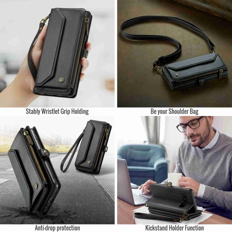 For Samsung Galaxy S10 CaseMe C36 Card Slots Zipper Wallet RFID Anti-theft Leather Phone Case