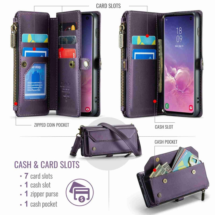 For Samsung Galaxy S10 CaseMe C36 Card Slots Zipper Wallet RFID Anti-theft Leather Phone Case